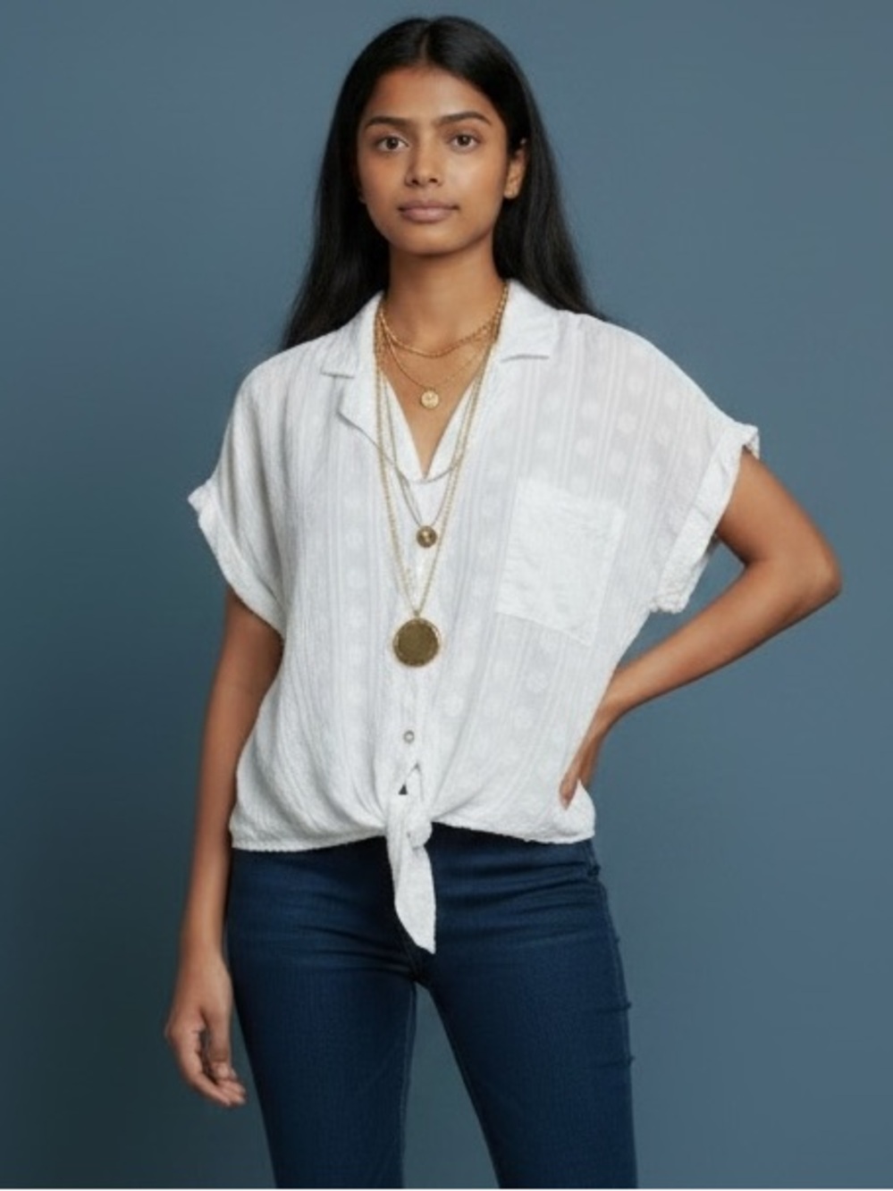 ❤️ Anthropologie x Pilcro White Tie Front Textured Camp Shirt